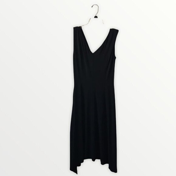 London Times Front Twist Deep V-Neck Black Midi Dress - Picture 2 of 7